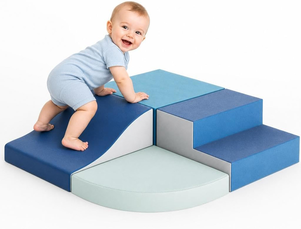 Foam Climbing Blocks for Toddlers 1-3, 4-Piece Baby Climbing Toys, Indoor Baby A