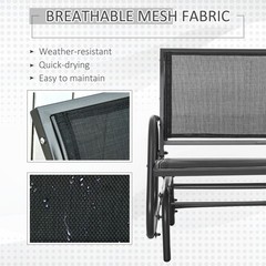 Black Outdoor Glider Swing 2-Pc Set 264lb Mesh Seat Steel Frame
