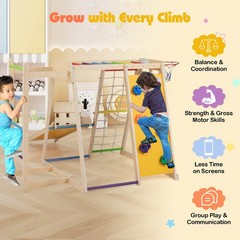 6-in-1 Jungle Gym w/Slide Rock Climbing Basketball Hoop Monkey Bar Rope Net