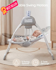 Portable Baby Swing for Infants, Adjustable Speed, Grey Velvet