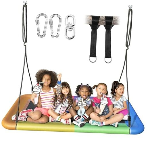 60″ Tree Swing for Kids and Adults, 700lbs Capacity, Waterproof Rainbow
