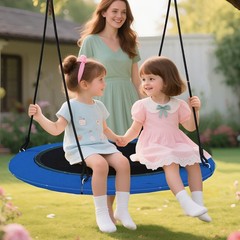 40″ Saucer Tree Swing 660 LBS for Kids Adults Outdoor w/LED Lights Black Blue