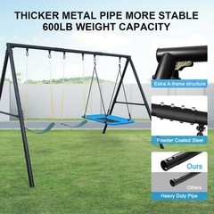 600lbs Heavy Duty Large Metal Swing Set w/3 Swings & A-Frame Kids Adult Backyard