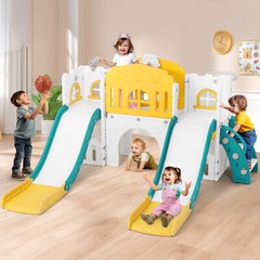 JOYLDIAS Double Slide Toddler Playground Kids Playset Gifts w/ Climber,BallHoop