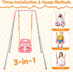 3-in-1 Toddler Swing Set, Foldable Indoor Outdoor Kids Swing, Removable Seat