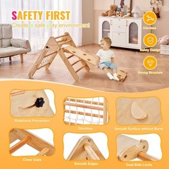 Large 4-in-1 Wooden Climbing Triangle and Ramp Set for Toddlers 1-3 Years