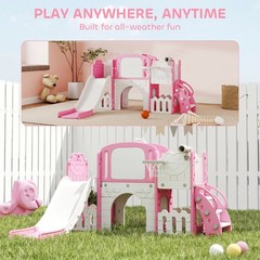 7 in 1 Toddler Slide Set, Frog Theme Outdoor & Indoor Playset, Pink