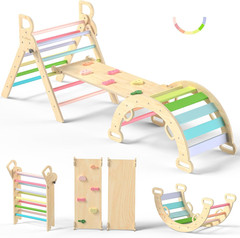 Pikler Triangle Set, Toddler Wooden Climbing Toys Indoor 7In1 Foldable Climber f
