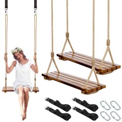 2 Pcs Wood Swing Seat Carbonized Hanging Wood Tree Swing with Adjustable Rope…