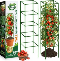 Halatool 2 Pack 72″ Tall Square Tomato Cages – Heavy Duty Metal Plant Cage for I