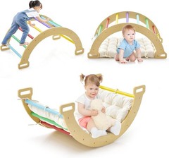 Wooden Arch Climber Rocker with Soft Cushion, 4 in 1 Montessori Climbing Ladder