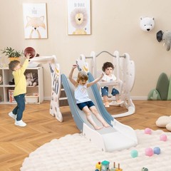 Toddler Slide and Swing Set 4-in-1 Indoor Playground with Extended Slide & Swing