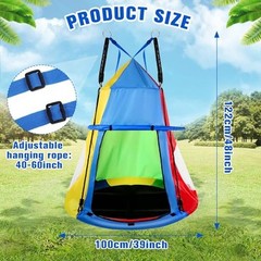 Kids Hanging Tent Saucer Swing, 39 Inch Outdoor Saucer Tree Swing with