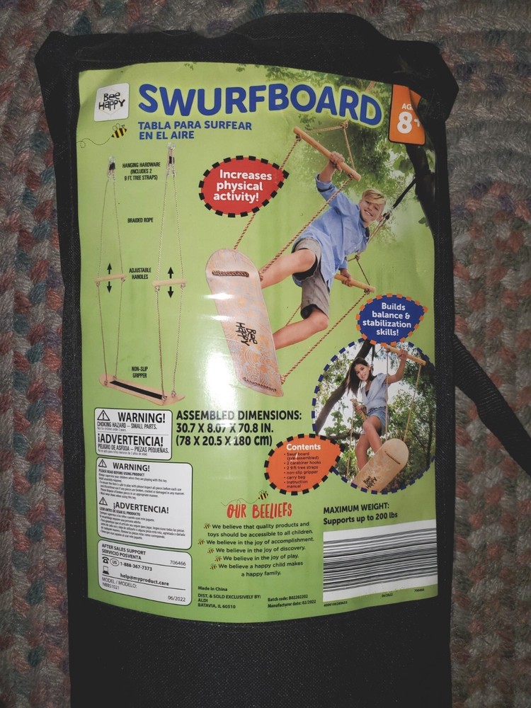 Bee Happy SWURFBOARD Swingboard – Kids / Family Fun Physical Outdoor Activity