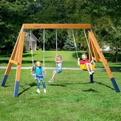 3-in-1 Wooden Swing Sets for Backyard, DIY Swing Sets with Tree Swing and 2