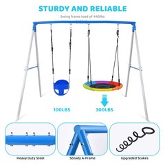 440lb Metal Swing Set with 2 Swings Heavy-Duty Swing Frame Kids Backyard Playset