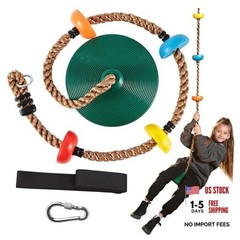 Tree Swing for Kids – Single Disc Seat and Climbing Rope Set w/Carabiner Green