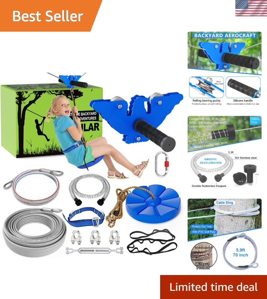 Eco-Friendly 120FT Outdoor Zip Line Kit for Kids & Families – Easy Assembly