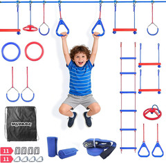 Ninja Warrior Obstacle Course for Kids Backyard-1×50Ft Slackline Kit with 10 Mos