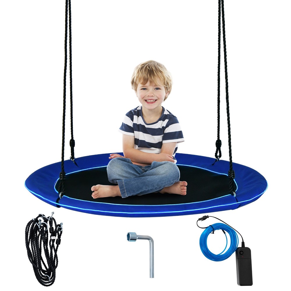40″ Saucer Tree Swing 660 LBS for Kids Adults Outdoor w/LED Lights Blue