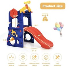 Costway 6-in-1 Freestanding Kids Slide w/ Basketball Hoop Play Climber Slide Set