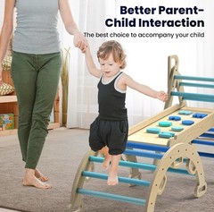 BlueWood Pikler Triangle Set, 7-in-1 Foldable Wooden Toddler Climbing Toys