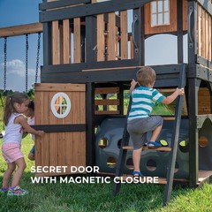 Backyard Discovery Mystic Tower Cedar Swing Set heavy-duty belt swings web swing