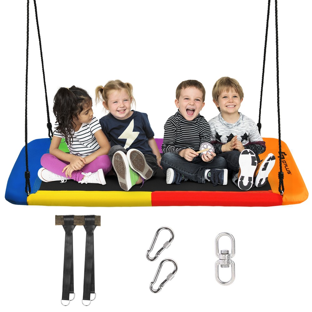 Goplus 700lbs Giant 60″ Platform Tree Swing Outdoor w/ 2 Hanging Strap Colorful