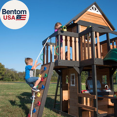 Canyon Creek Cedar Wood Swing Set with Wave Slide, Clubhouse, Play Kitchen, Picn