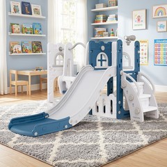 7 in 1 L-shaped Toddle Swing and Slide Set w/Swing, Basketball Hoop & Telescope
