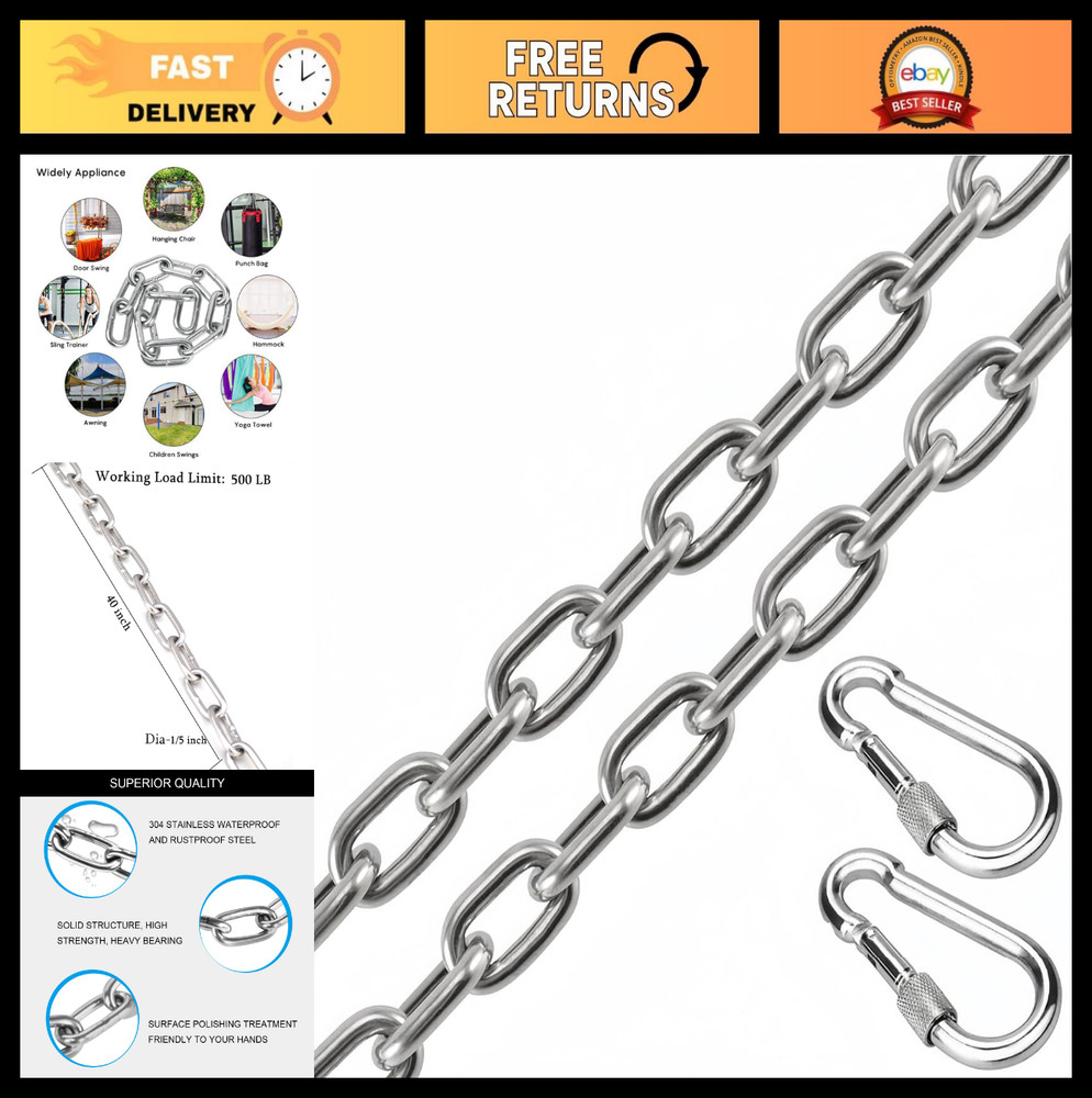 Heavy Duty 40″ Swing Chains with Carabiners – 500 LB Capacity for Indoor/Outdoor