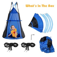Goplus 40″ Kids Hanging Chair Swing Tent Set Hammock Nest Pod Seat Blue