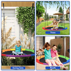 60″ Saucer Tree Swing 700LBS Round for Kids Adults w/ 2 Hanging Straps Rainbow