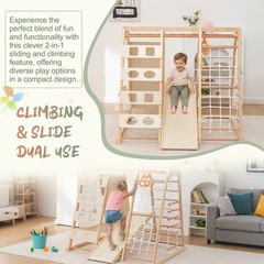 Wooden Slide And Climbing Wall For Toddlers 3+, Natural Wood, 176 Lbs Capacity