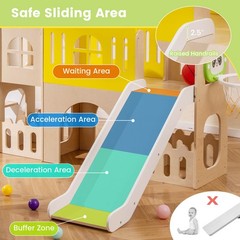 7-in-1 Toddler Slide Set Wooden Castle-Shaped Entertainment Activity Center