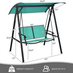 60x44x65in 2-Person Steel Patio Swing w/ Adjustable Weather-Resistant Canopy
