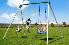 Hapfan 700lbs 9.5FT Heavy Duty Metal Swing Sets with 2 Belt Swings & Trapeze Bar