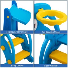 TOBBI 3 in 1 Kids Slide&,Baby Climber Activity Center w/ Basketball Hoop & Ball
