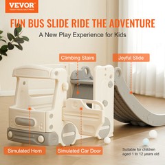 VEVOR Kids Slide Playset Toddler Indoor Outdoor Playground with Bus Playhouse