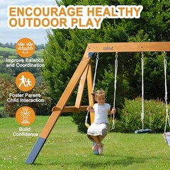 3-in-1 Wooden Swing Sets for Backyard, DIY Swing Sets with Tree Swing and 2