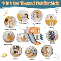 9 in 1 Indoor Slide for Toddler – Freestanding Baby Slide, Playground Slide, Bus