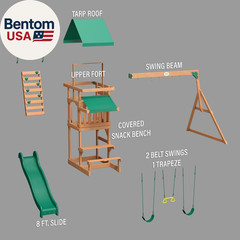Belmont Cedar Wood Swing Set with Wave Slide, Play Deck, Rock Wall Ladder, Snack