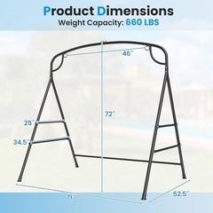 Metal Swing Frame, Porch Swing Stand with Extra Side Bars, 3-Ring Design, Heavy