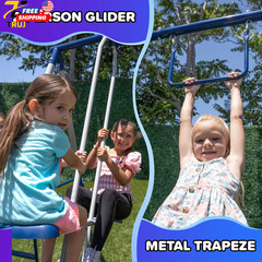 Arcadia Metal Swing Set with Trapeze 2 Person Glider Swing Great for Kids 3-8