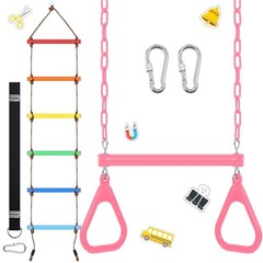2 Pack Gym Swing Sets 48” Trapeze Swing Bar Monkey Bar Heavy Duty Chain Pink