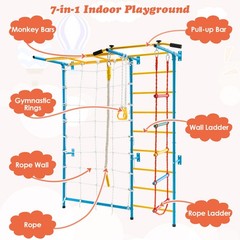 7 in 1 Kids Indoor Gym Steel Home Playground Children Swedish Wall Ladder Set