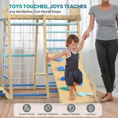 Indoor Jungle Gym 9-in-1 Wooden Montessori Climbing Kids Toys w/Slide, Swing, Mo