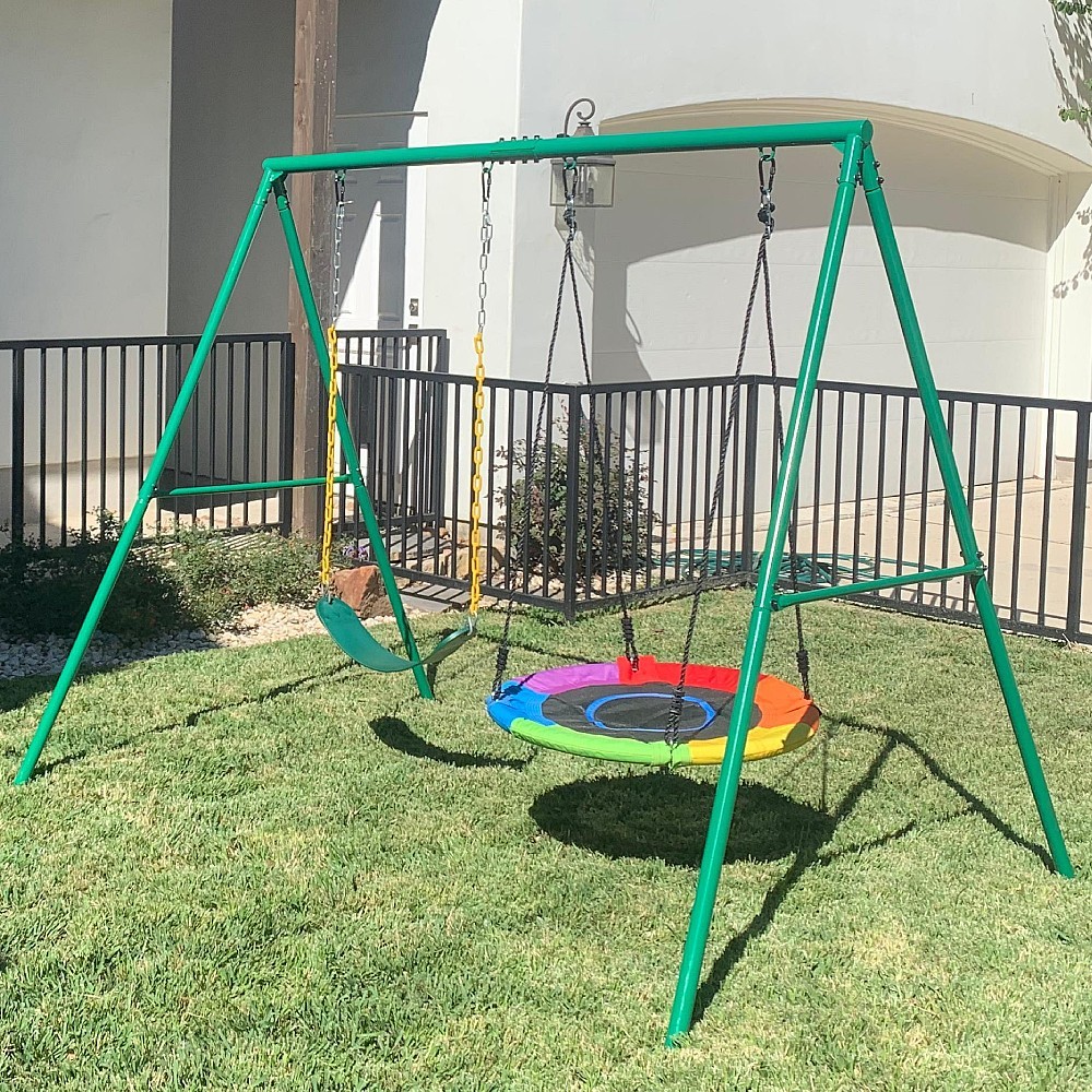 440lbs Metal Playground Swing Set with Two Swings Heavy Duty Kids Adult Playset