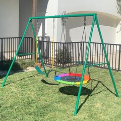 440lbs Metal Playground Swing Set with Two Swings Heavy Duty Kids Adult Playset