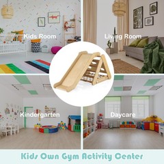 4 in 1 Wooden Climbing Set w/ 3-Side Triangle Climber & Sliding Board Natural